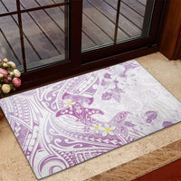 Polynesia Hammerhead Shark Rubber Doormat Tropical Flowers Tribal Pattern Lavender