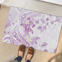 Polynesia Hammerhead Shark Rubber Doormat Tropical Flowers Tribal Pattern Lavender