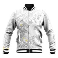 Polynesia Hammerhead Shark Baseball Jacket Tropical Flowers Tribal Pattern White LT05 Unisex White - Polynesian Pride