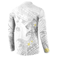 Polynesia Hammerhead Shark Button Sweatshirt Tropical Flowers Tribal Pattern White LT05 - Polynesian Pride