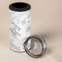 Polynesia Hammerhead Shark 4 in 1 Can Cooler Tumbler Tropical Flowers Tribal Pattern White