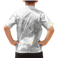 Polynesia Hammerhead Shark Family Matching Mermaid Dress and Hawaiian Shirt Tropical Flowers Tribal Pattern White