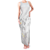 Polynesia Hammerhead Shark Family Matching Tank Maxi Dress and Hawaiian Shirt Tropical Flowers Tribal Pattern White