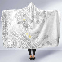 Polynesia Hammerhead Shark Hooded Blanket Tropical Flowers Tribal Pattern White LT05 One Size White - Polynesian Pride