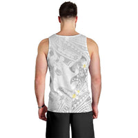 Polynesia Hammerhead Shark Men Tank Top Tropical Flowers Tribal Pattern White