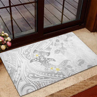 Polynesia Hammerhead Shark Rubber Doormat Tropical Flowers Tribal Pattern White LT05 - Polynesian Pride