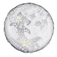 Polynesia Hammerhead Shark Spare Tire Cover Tropical Flowers Tribal Pattern White