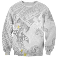 Polynesia Hammerhead Shark Sweatshirt Tropical Flowers Tribal Pattern White LT05 Unisex White - Polynesian Pride