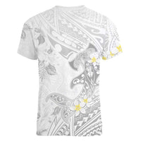 Polynesia Hammerhead Shark Women V-Neck T-Shirt Tropical Flowers Tribal Pattern White LT05 - Polynesian Pride