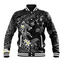 Polynesia Hammerhead Shark Baseball Jacket Tropical Flowers Tribal Pattern Black LT05 Unisex Black - Polynesian Pride