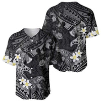 Polynesia Hammerhead Shark Baseball Jersey Tropical Flowers Tribal Pattern Black