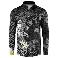 Polynesia Hammerhead Shark Button Sweatshirt Tropical Flowers Tribal Pattern Black LT05 Black - Polynesian Pride