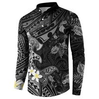 Polynesia Hammerhead Shark Button Sweatshirt Tropical Flowers Tribal Pattern Black LT05 - Polynesian Pride