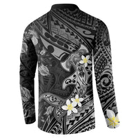 Polynesia Hammerhead Shark Button Sweatshirt Tropical Flowers Tribal Pattern Black LT05 - Polynesian Pride
