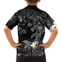 Polynesia Hammerhead Shark Family Matching Puletasi and Hawaiian Shirt Tropical Flowers Tribal Pattern Black LT05 - Polynesian Pride