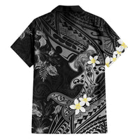 Polynesia Hammerhead Shark Family Matching Puletasi and Hawaiian Shirt Tropical Flowers Tribal Pattern Black LT05 - Polynesian Pride