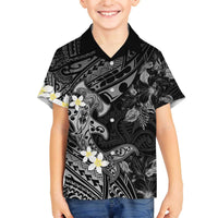 Polynesia Hammerhead Shark Family Matching Puletasi and Hawaiian Shirt Tropical Flowers Tribal Pattern Black LT05 Son's Shirt Black - Polynesian Pride