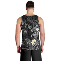Polynesia Hammerhead Shark Men Tank Top Tropical Flowers Tribal Pattern Black