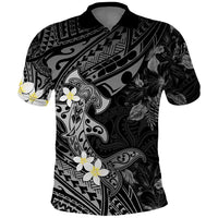 Polynesia Hammerhead Shark Polo Shirt Tropical Flowers Tribal Pattern Black