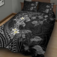 Polynesia Hammerhead Shark Quilt Bed Set Tropical Flowers Tribal Pattern Black LT05 - Polynesian Pride
