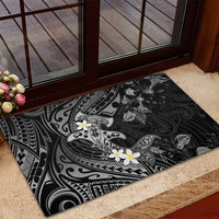 Polynesia Hammerhead Shark Rubber Doormat Tropical Flowers Tribal Pattern Black LT05 - Polynesian Pride