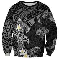 Polynesia Hammerhead Shark Sweatshirt Tropical Flowers Tribal Pattern Black LT05 Unisex Black - Polynesian Pride