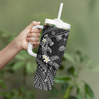 Polynesia Hammerhead Shark Tumbler With Handle Tropical Flowers Tribal Pattern Black