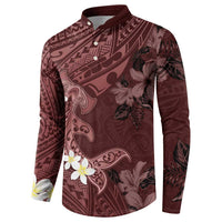 Polynesia Hammerhead Shark Button Sweatshirt Tropical Flowers Tribal Pattern Oxblood LT05 - Polynesian Pride