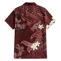 Polynesia Hammerhead Shark Family Matching Short Sleeve Bodycon Dress and Hawaiian Shirt Tropical Flowers Tribal Pattern Oxblood