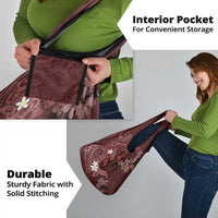 Polynesia Hammerhead Shark Grocery Bag Tropical Flowers Tribal Pattern Oxblood