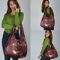 Polynesia Hammerhead Shark Grocery Bag Tropical Flowers Tribal Pattern Oxblood