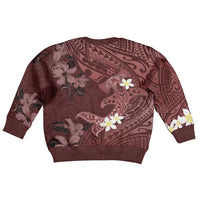 Polynesia Hammerhead Shark Kid Ugly Christmas Sweater Tropical Flowers Tribal Pattern Oxblood
