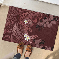 Polynesia Hammerhead Shark Rubber Doormat Tropical Flowers Tribal Pattern Oxblood