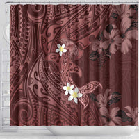 Polynesia Hammerhead Shark Shower Curtain Tropical Flowers Tribal Pattern Oxblood