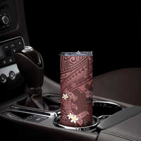 Polynesia Hammerhead Shark Skinny Tumbler Tropical Flowers Tribal Pattern Oxblood