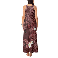 Polynesia Hammerhead Shark Tank Maxi Dress Tropical Flowers Tribal Pattern Oxblood