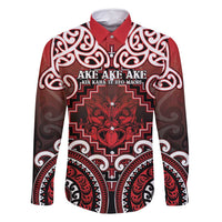 Personalised New Zealand Aotearoa Family Matching Long Sleeve Bodycon Dress and Hawaiian Shirt Te Reo Maori Ake Ake Ake LT05 Dad's Shirt - Long Sleeve Red - Polynesian Pride
