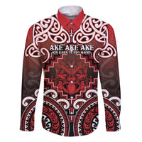 Personalised New Zealand Aotearoa Family Matching Puletasi and Hawaiian Shirt Te Reo Maori Ake Ake Ake LT05 Dad's Shirt - Long Sleeve Red - Polynesian Pride
