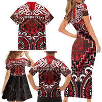 Personalised New Zealand Aotearoa Family Matching Short Sleeve Bodycon Dress and Hawaiian Shirt Te Reo Maori Ake Ake Ake LT05 - Polynesian Pride