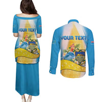 Personalised Tuvalu Independence Day Couples Matching Puletasi and Long Sleeve Button Shirt Tuvalu Mo Te Atua - Polynesian Pride