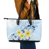 FSM Chuuk Constitution Day Leather Tote Bag Polynesian Curves Plumeria - Polynesian Pride