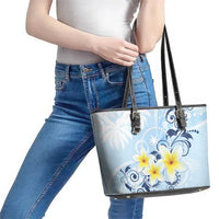 FSM Chuuk Constitution Day Leather Tote Bag Polynesian Curves Plumeria - Polynesian Pride