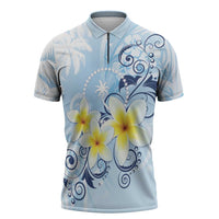 FSM Chuuk Constitution Day Zipper Polo Shirt Polynesian Curves Plumeria - Polynesian Pride
