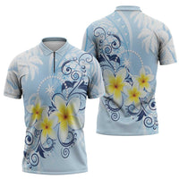 FSM Chuuk Constitution Day Zipper Polo Shirt Polynesian Curves Plumeria - Polynesian Pride
