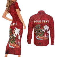 Personalised Aloha Halloween Couples Matching Short Sleeve Bodycon Dress and Long Sleeve Button Shirt Skeleton Surfing