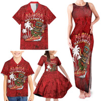 Personalised Aloha Halloween Family Matching Tank Maxi Dress and Hawaiian Shirt Skeleton Surfing