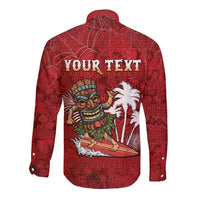 Personalised Aloha Halloween Long Sleeve Button Shirt Skeleton Surfing