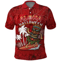 Personalised Aloha Halloween Polo Shirt Skeleton Surfing