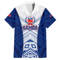 Custom Samoa Rugby Family Matching Off Shoulder Short Dress and Hawaiian Shirt 2023 Pacific Championships Polynesian Pattern LT05 Dad's Shirt - Short Sleeve Blue - Polynesian Pride