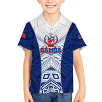 Custom Samoa Rugby Family Matching Short Sleeve Bodycon Dress and Hawaiian Shirt 2023 Pacific Championships Polynesian Pattern LT05 Son's Shirt Blue - Polynesian Pride